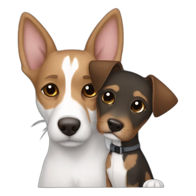 Black tabby cat feline and brown Jack Russell dog hugging sticker