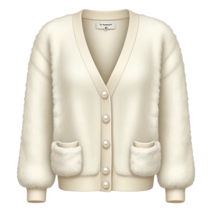 Realistic fluffy ivory cardigan with pearl buttons sticker