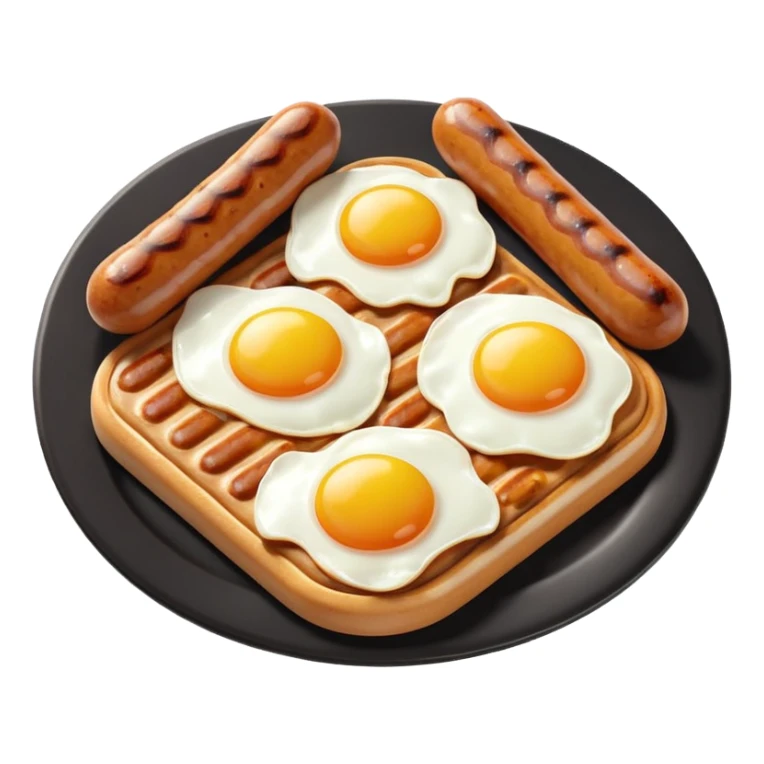 sausage and eggs object icon, fried eggs with sunny yolks, grilled sausages, warm breakfast vibe, delicious food presentation, 3D cartoon style, mobile game icon style, centered, clean background, no text, no watermark
 sticker