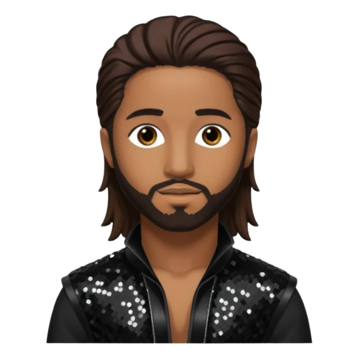 Omarion from B2K with long dark brown hair, black sequin outfit sticker