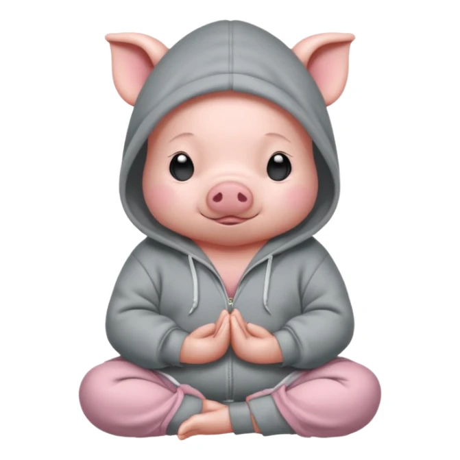 a cute baby pig in an oversized hoodie meditating sticker
