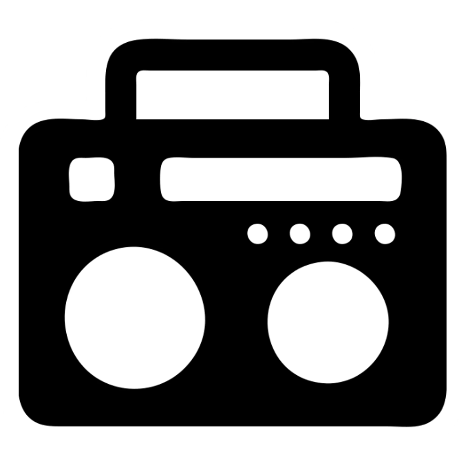 A boombox in a black filled icon style, with a modern design. sticker