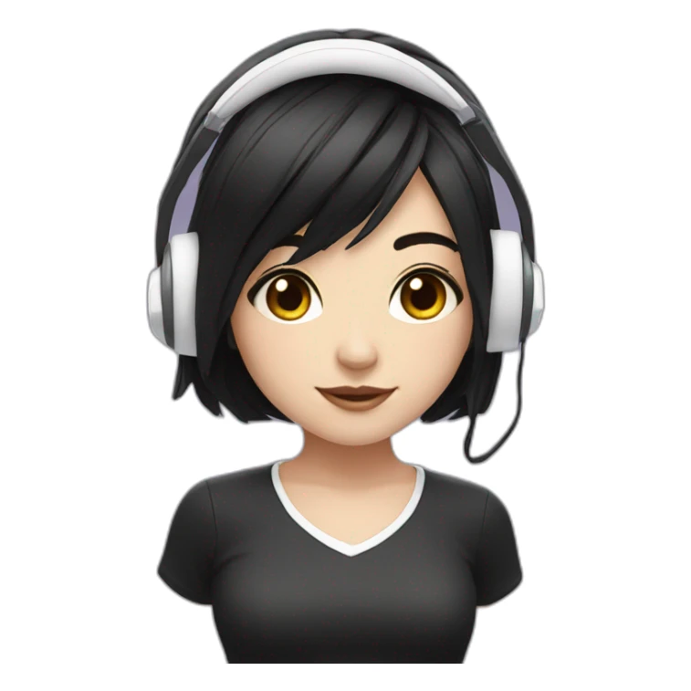 streamer girl with black hair and white headset sticker
