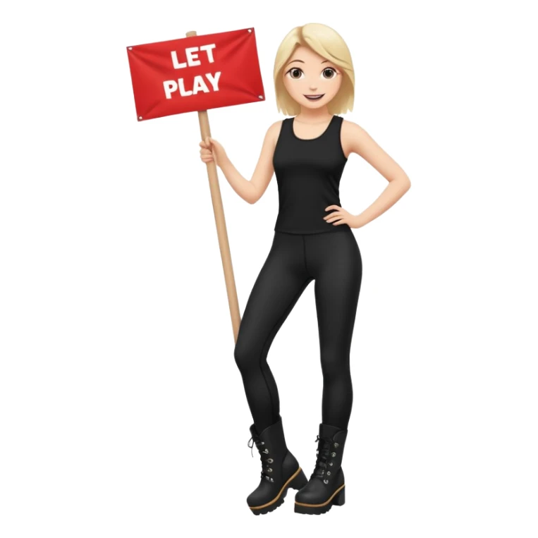 Create a Mistress with platform boots and black leggings and top and a banner : Let’s play sticker