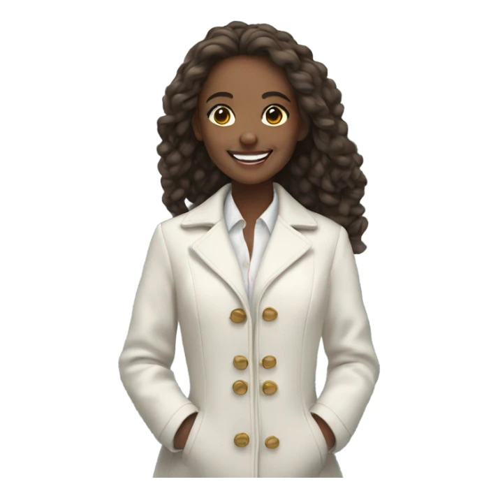 smiling girl by the water with a white blouse and a coat  sticker