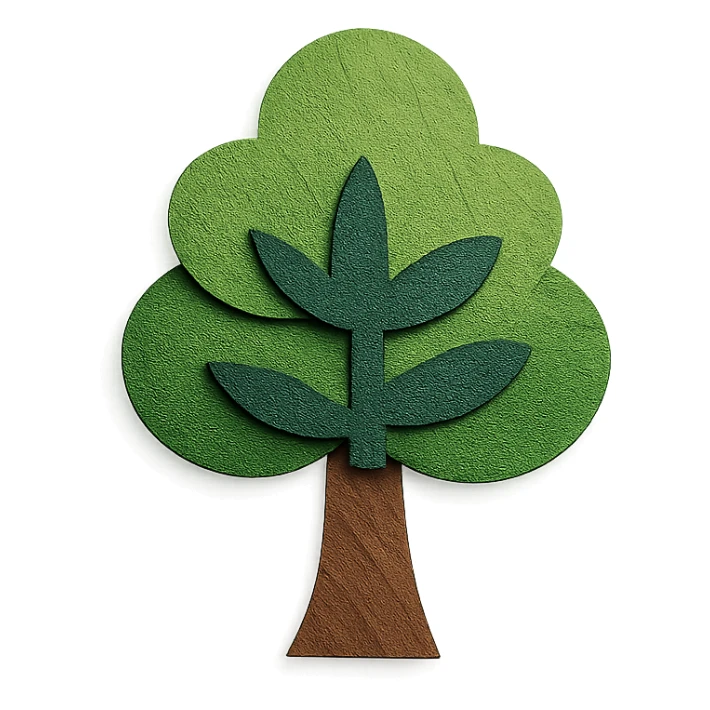 tree with layered leaves in paper-craft style sticker