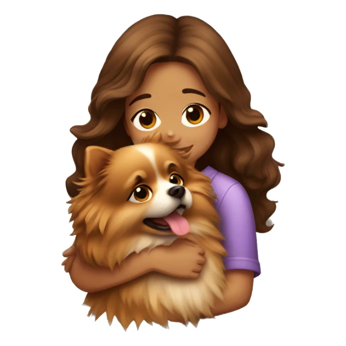 brown wavy haired girl hugging Pomeranian dog  sticker