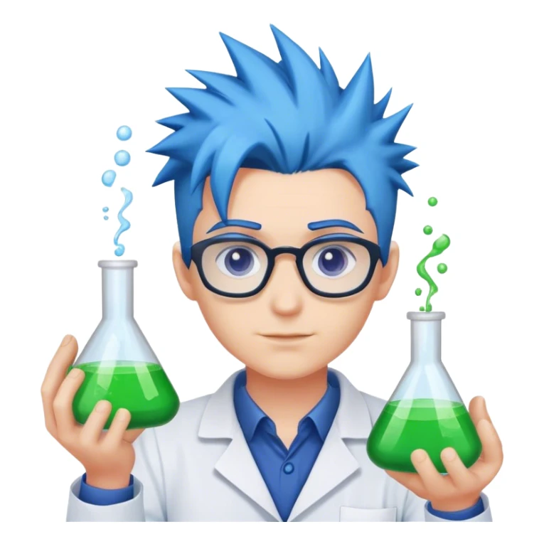 spiky blue haired scientist with chemicals sticker