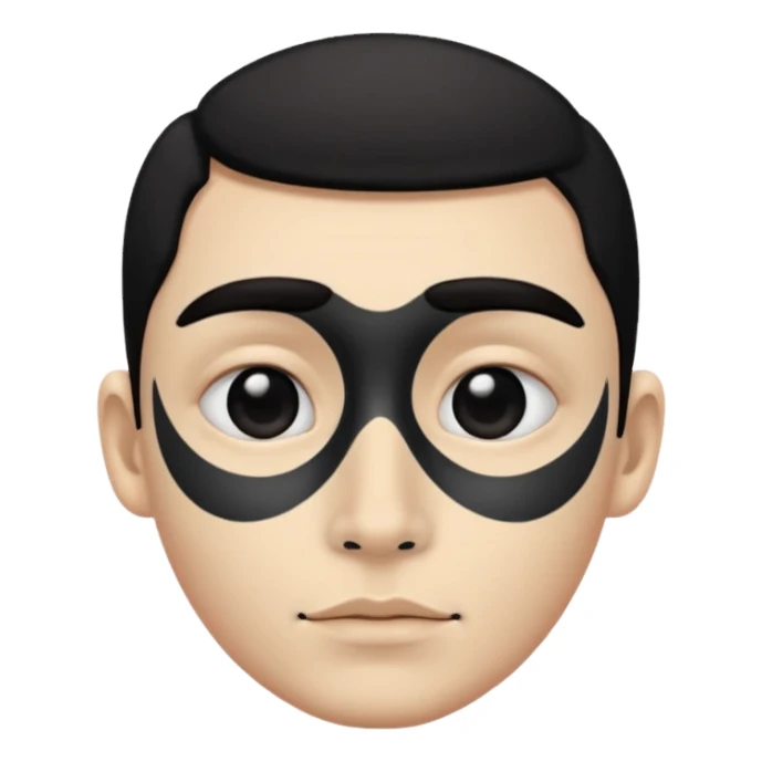 he has all black face but in the middle and nose part is white sticker