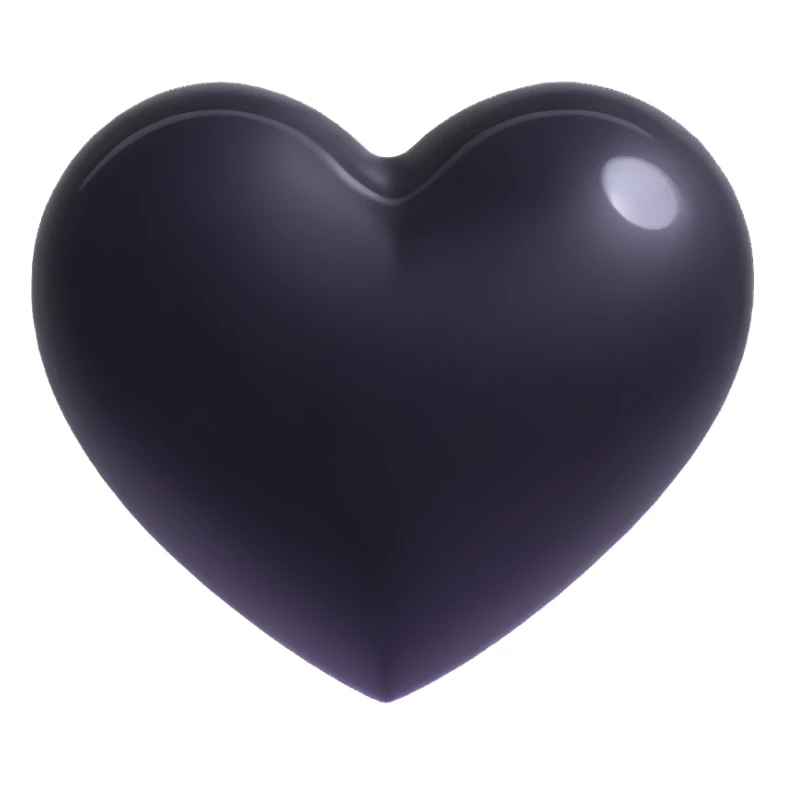 black PVC love heart, slick, wet-look, highly reflective, 3D icon sticker