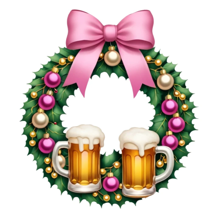 Christmas wreath pink and gold with baubles as beers sticker