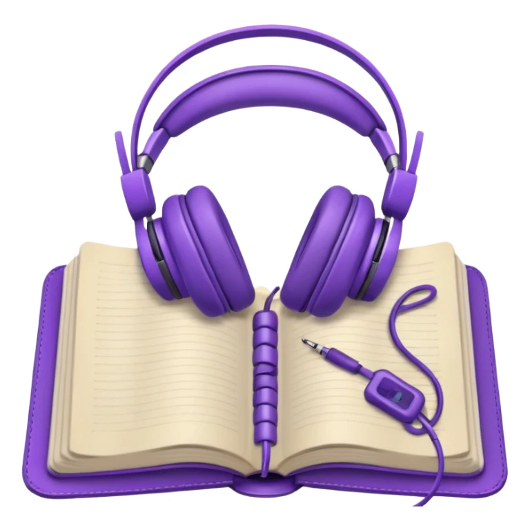 purple open journal with purple headphones on top sticker