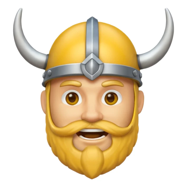 3D Viking emoji with a horned helmet, yellow round face, beard, smiling expression sticker