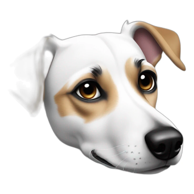 Full white jack russel with raise black ears and the left eye sticker