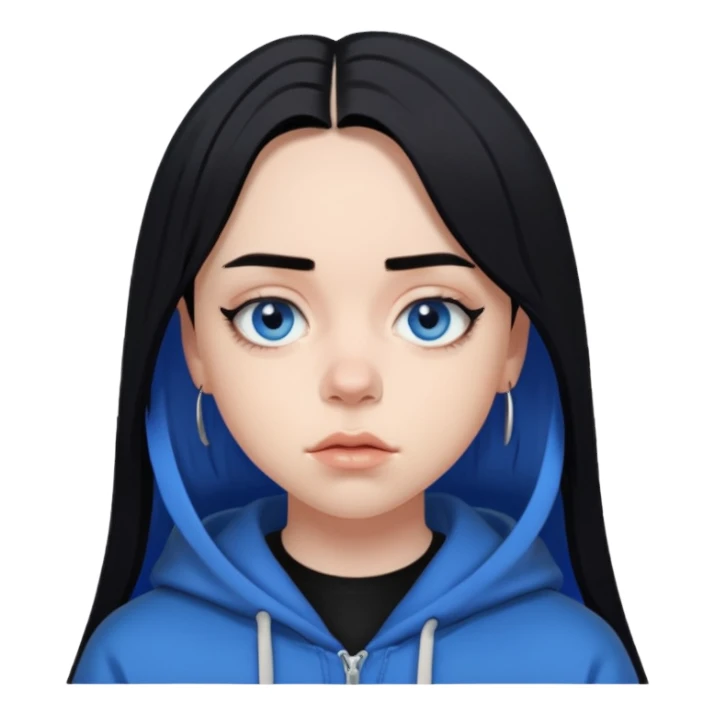 billie eilish as pretty bratz baddie, sharp black eyeliner, black hair, blue eyes sticker