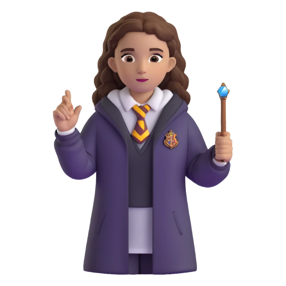 Hermione Granger in Hogwarts uniform with wand sticker