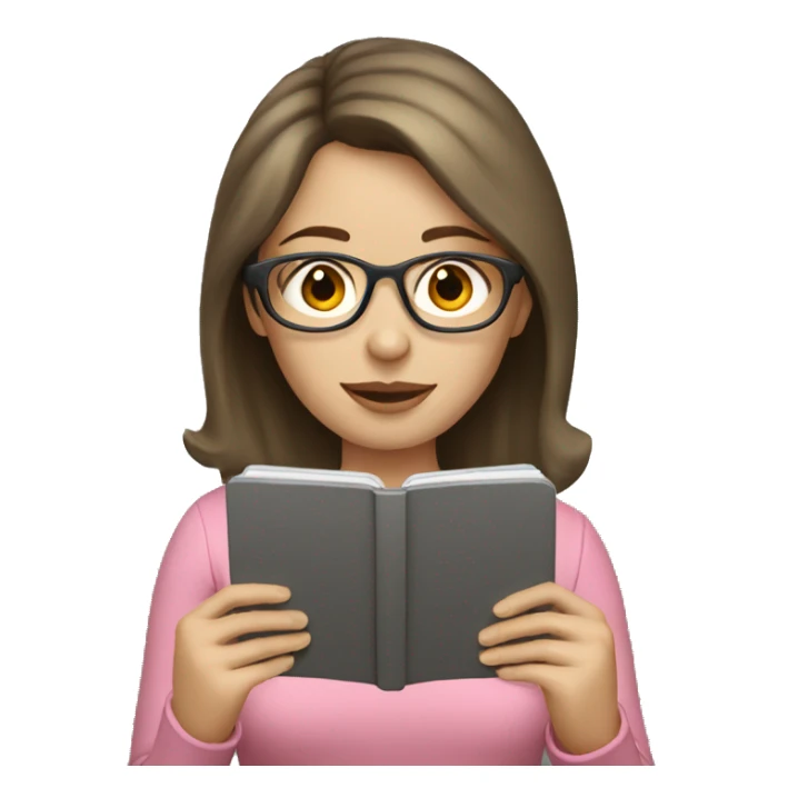 Pale brunette woman reading iPad sticker