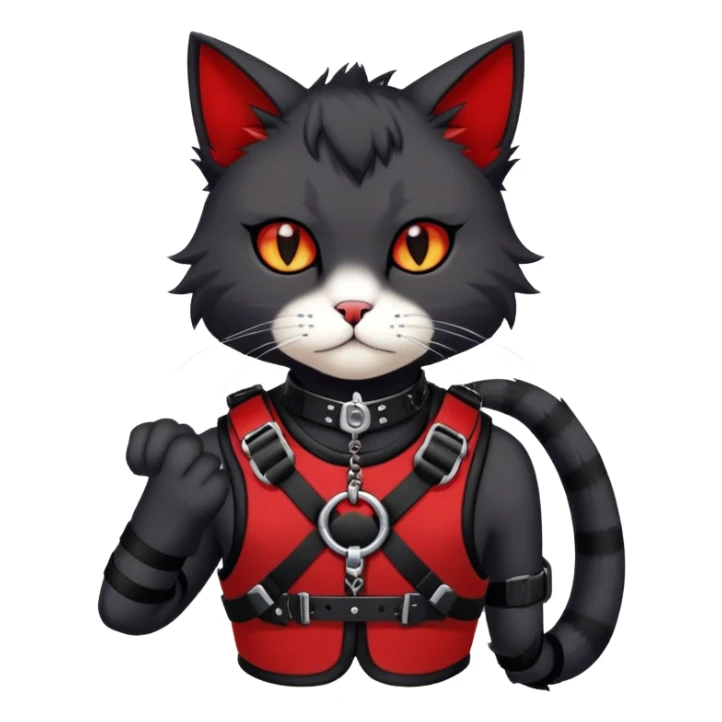 black edgy emo furry cat-fursona-Fakémon with a red chest harness  sticker