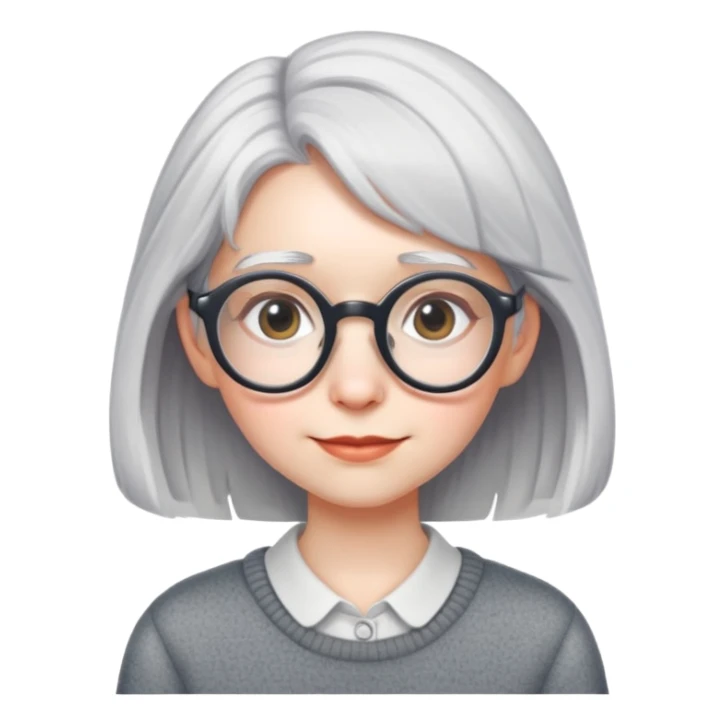 gray haired shy nerd girl with round glasses sticker