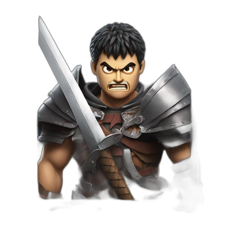 angry berserk guts carrying a huge sword on his shoulder framed on his bust sticker