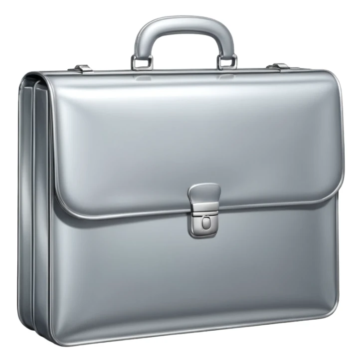 A luxury briefcase emoji made of polished silver chrome, smooth rectangular shape, metallic reflections, minimal high-end design, swag business aesthetic, iOS emoji style, centered, clean white background
 sticker