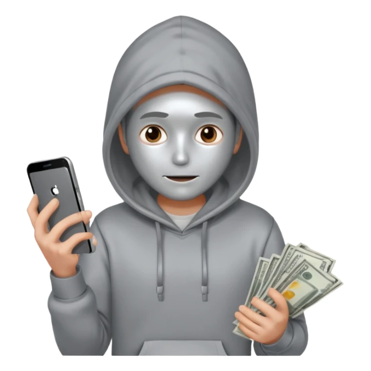 Silver skin, hoodied holding phone and money sticker