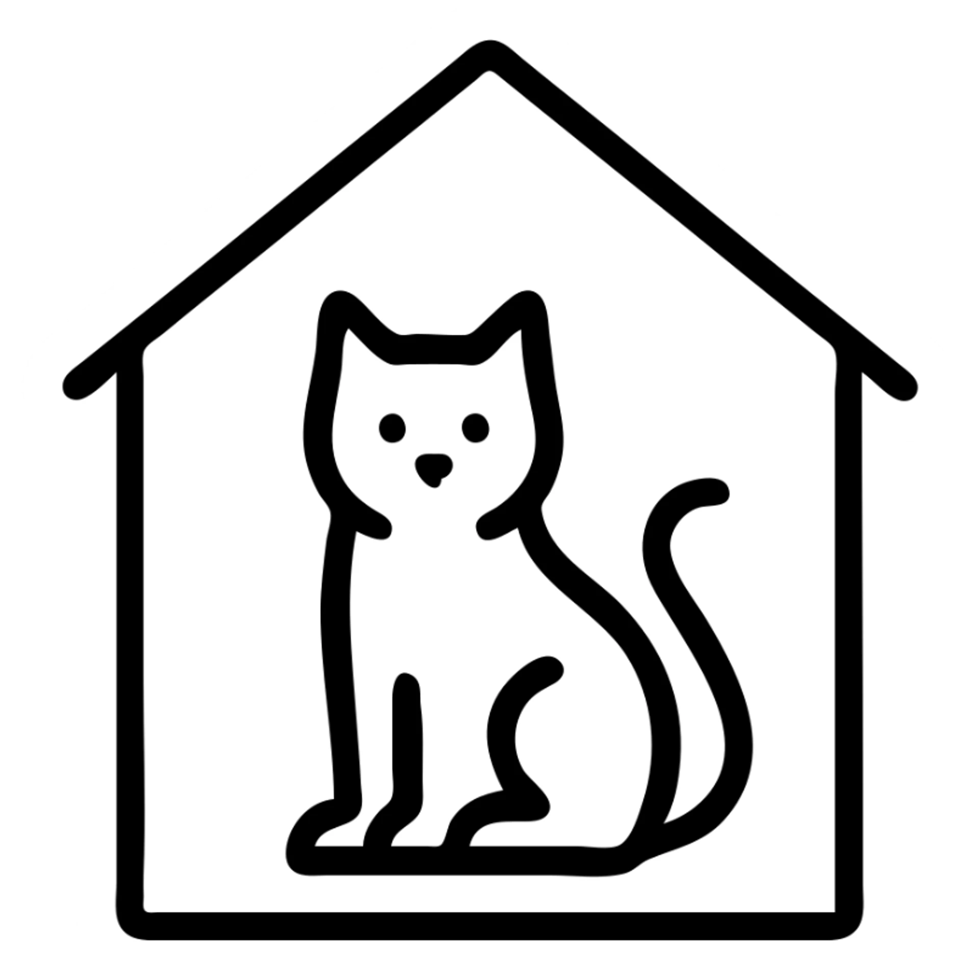 a cat sitting in a house, modern icon style, bold outline, minimal color, flat design sticker