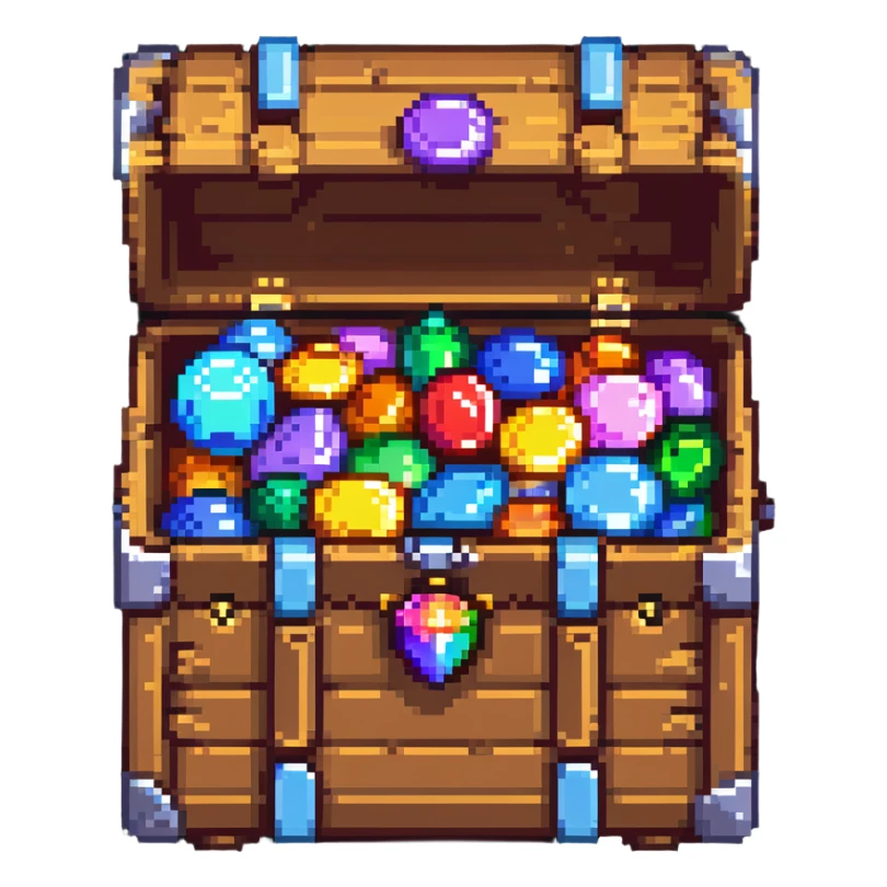 Premium treasure chest overflowing with pixel gems and special member flag sticker