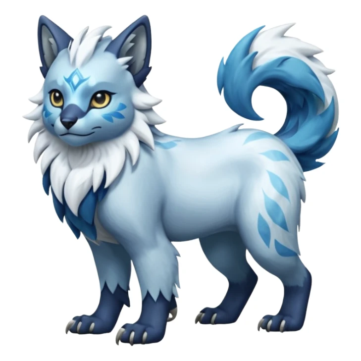 Icy glacial glistening glossy smooth soft flaky scaly furry flurry hyper-realistic cozy boreal boreal-lupus-Lunaray-Arctic-Manectric-Absol-Luxray-Bobcat-Fakémon-fusion-animal-creature, full body  sticker