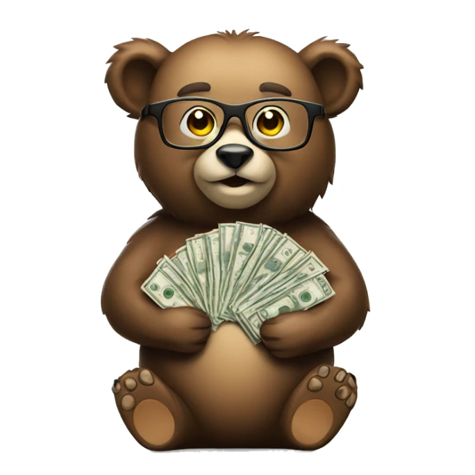 Bear holding a lot of money with glasses  sticker