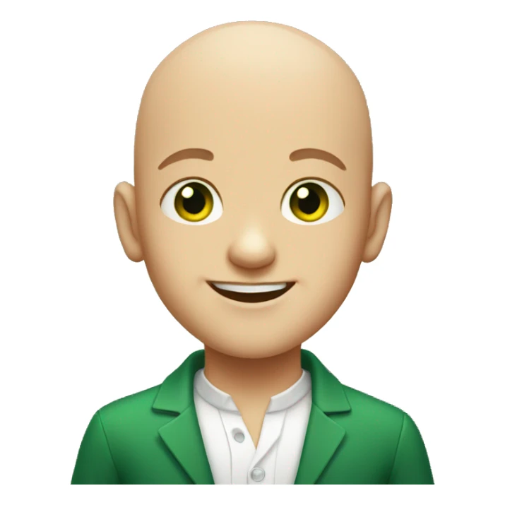 bald boy smiling portrait with bright green eyes sticker