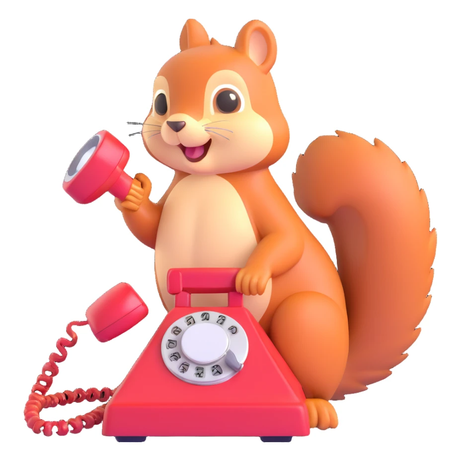 squirrel chattering on an old-fashioned rotary phone, emoji style sticker