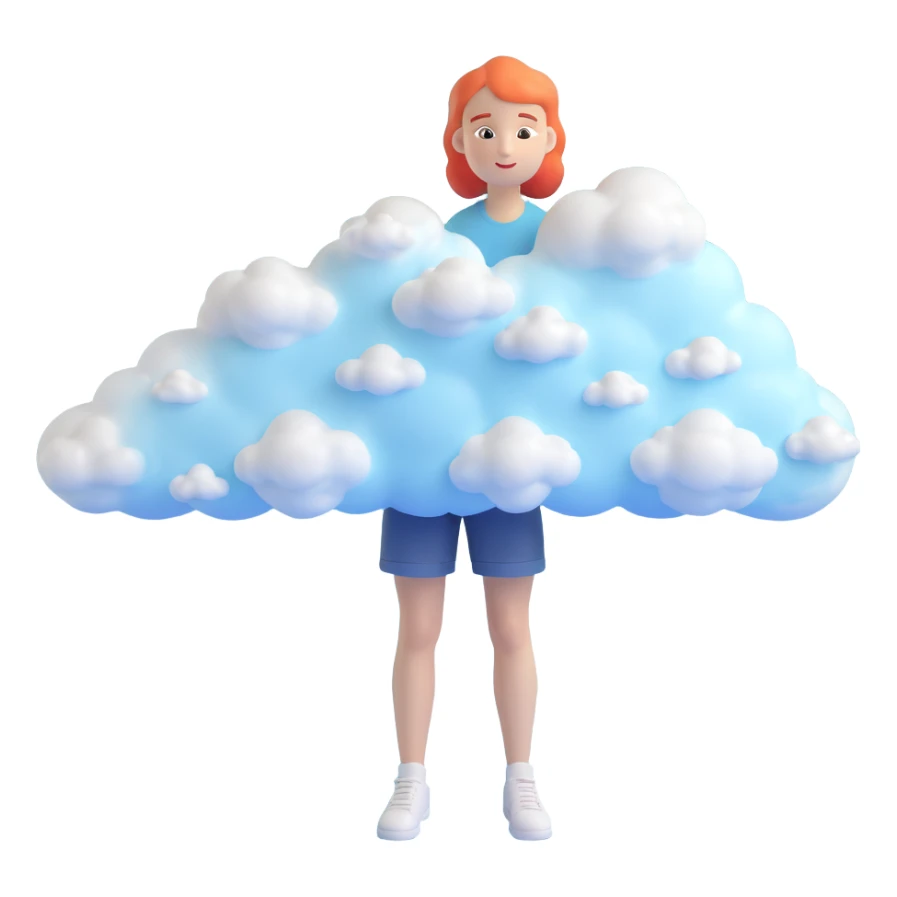 person made entirely of bright, puffy, convex clouds, shoulder length sticker