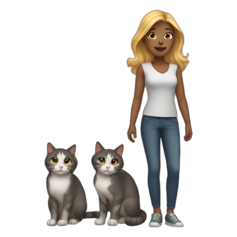 woman with three cats sticker