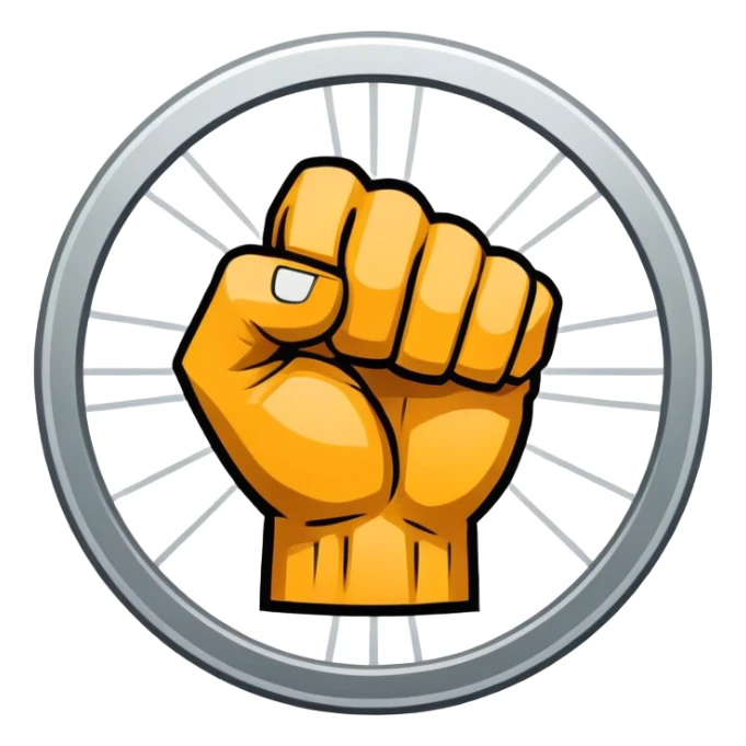 Round emblem symbolizing martial arts with a bold fist facing forward in the center. The fist is surrounded by dynamic lines representing movement and power. The design conveys strength, focus, and precision, with a minimalist background emphasizing the combat spirit. Transparent background. sticker