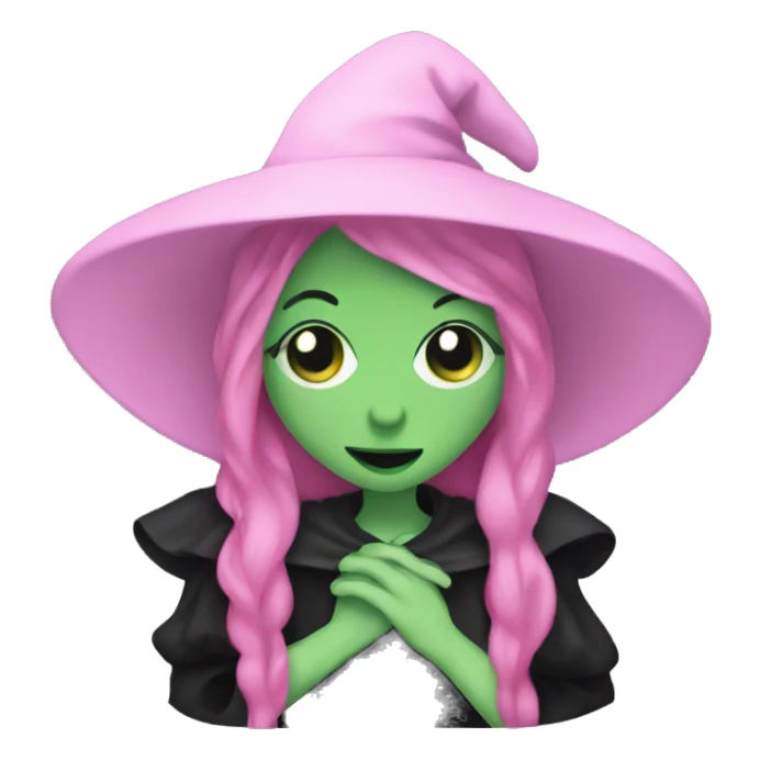 Witch dressed in black with green skin hugging pink dressed white witch sticker
