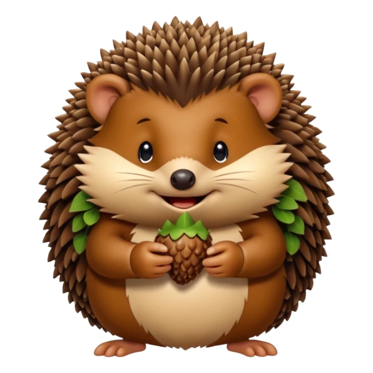 A round hedgehog with a small fuzzy beard puff under its nose, smiling shyly while holding a tiny acorn.



















 sticker
