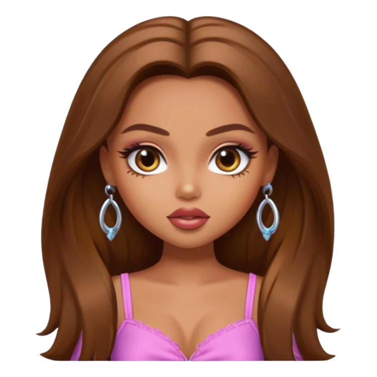 pretty bratz baddie, long brown hair sticker