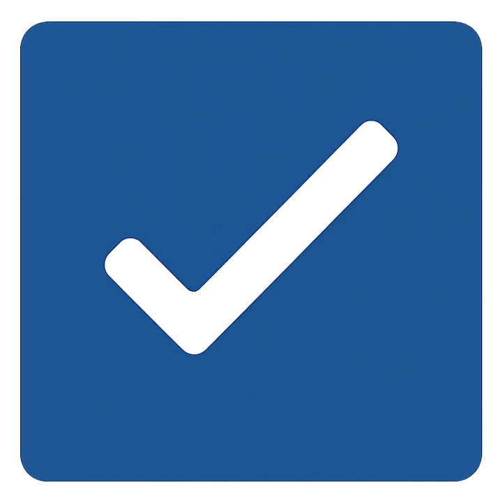 minimalist style icon of a blue square with a white tick in the middle sticker