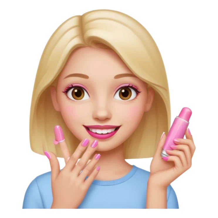 girl with pink nails and pink lip balm, smiling sticker