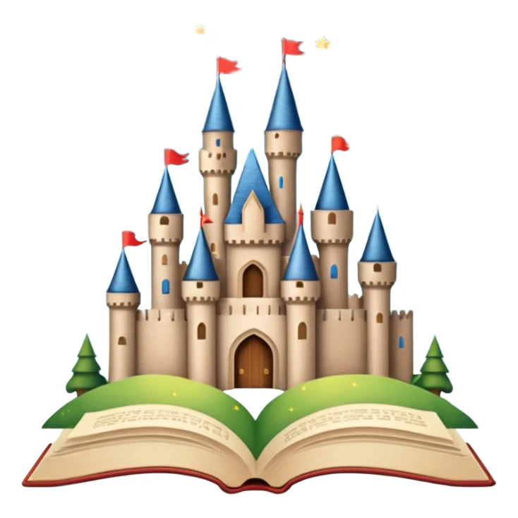 open storybook with a castle and stars sticker