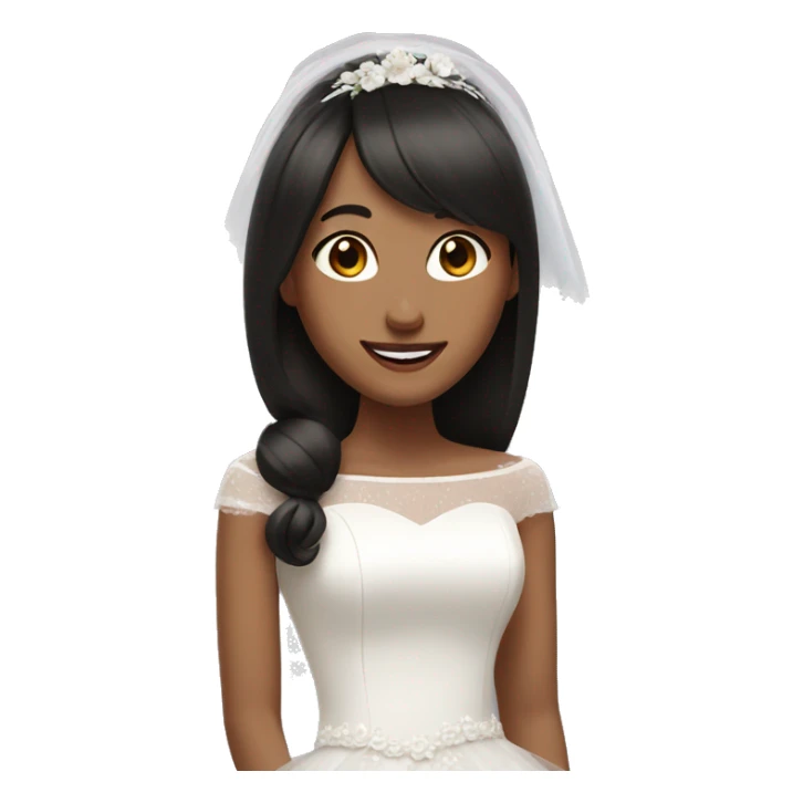 bride with dark bob bangs brown eyes and giggling sticker