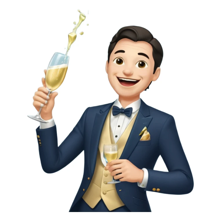 Old money man laughing with champagne glass spilling sticker