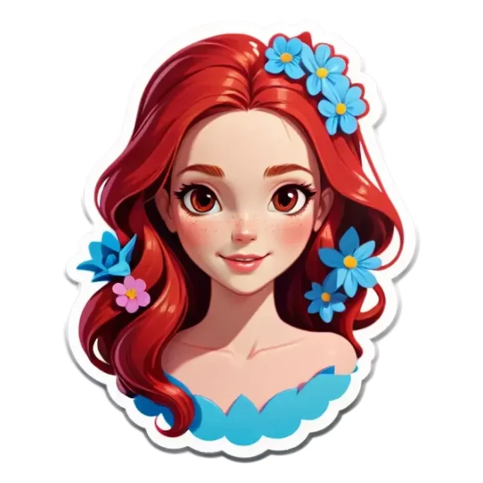Realistic Long Red haired white woman with flowers in her hair  sticker