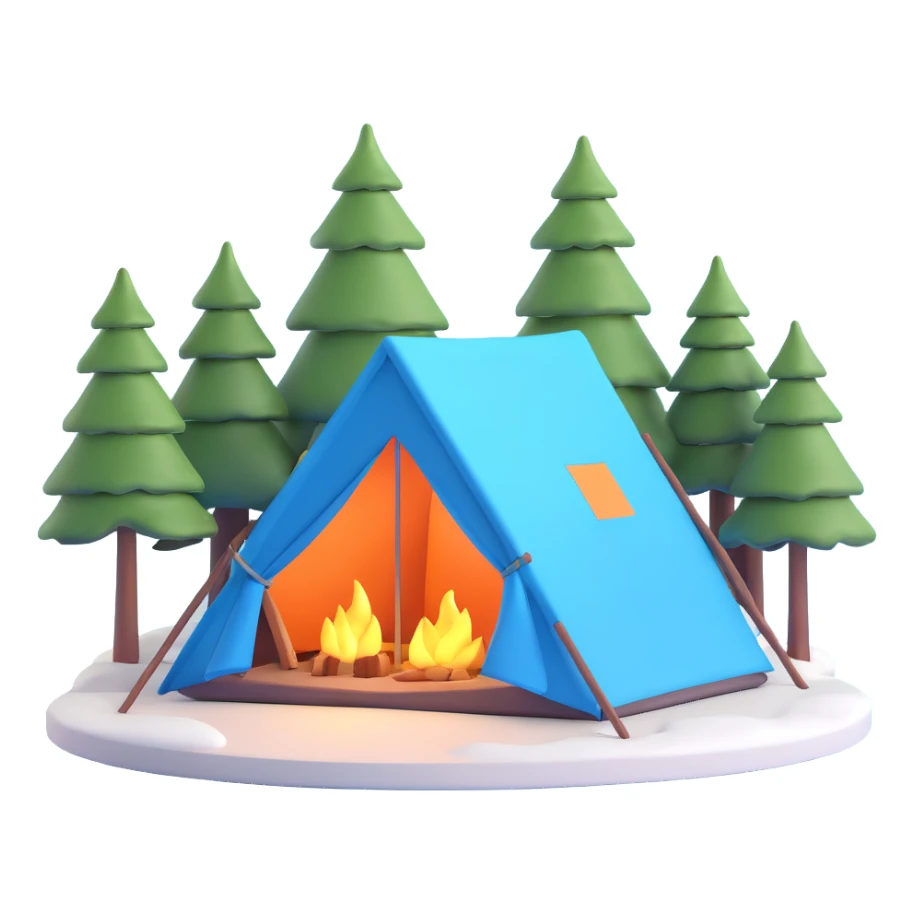 cozy tent in Scandinavian Lapland forest with pine trees sticker
