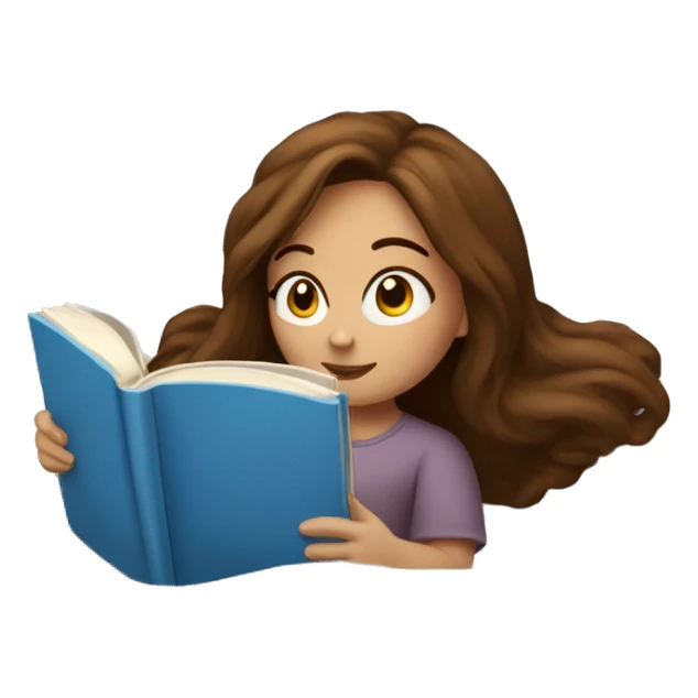 brown haired girl with blue eyes laying on the bed reading a book with a cozy blanket sticker