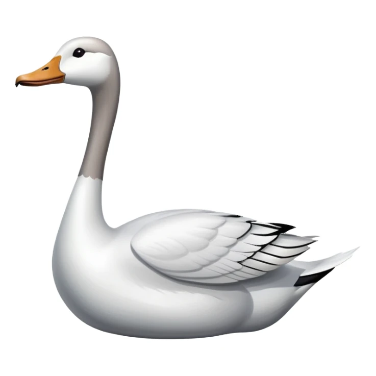 A naval vessel with a flight deck and a long-necked white goose head extending from the bow sticker