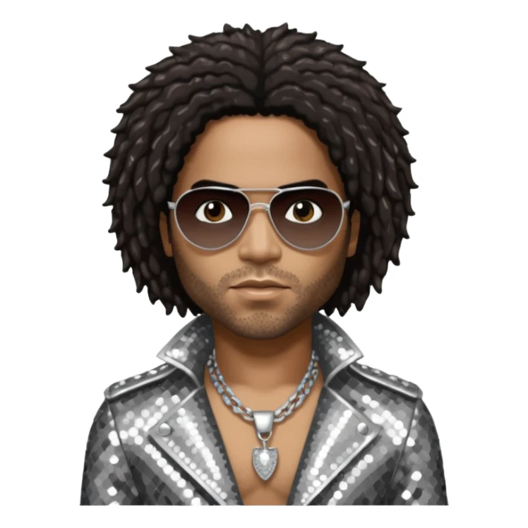 Lenny Kravitz with long dark brown hair, silver sequin outfit sticker