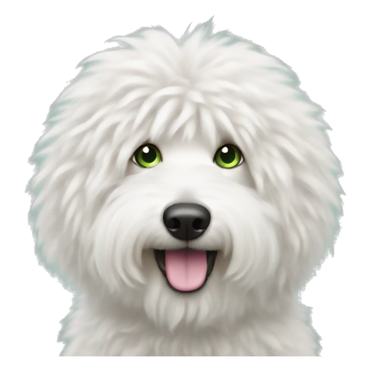 White fluffy doodle with greenish eyes and pink nose sticker
