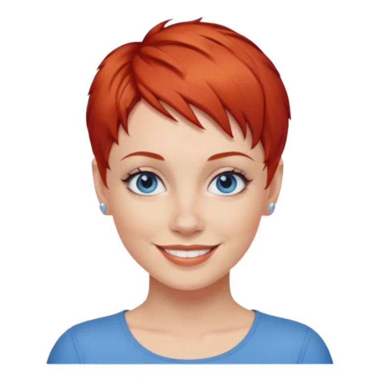 27 year old white woman, red hair, pixie cut, blue eyes sticker